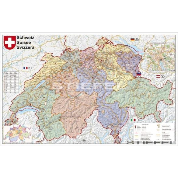 Svájc irányítószámos falitérkép 