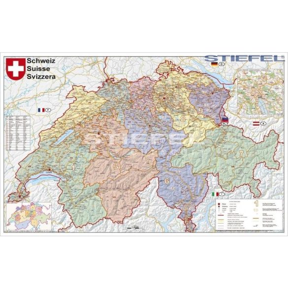 Svájc irányítószámos falitérkép 