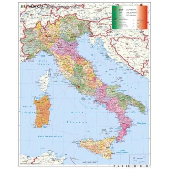 Olaszország irányítószámos falitérkép