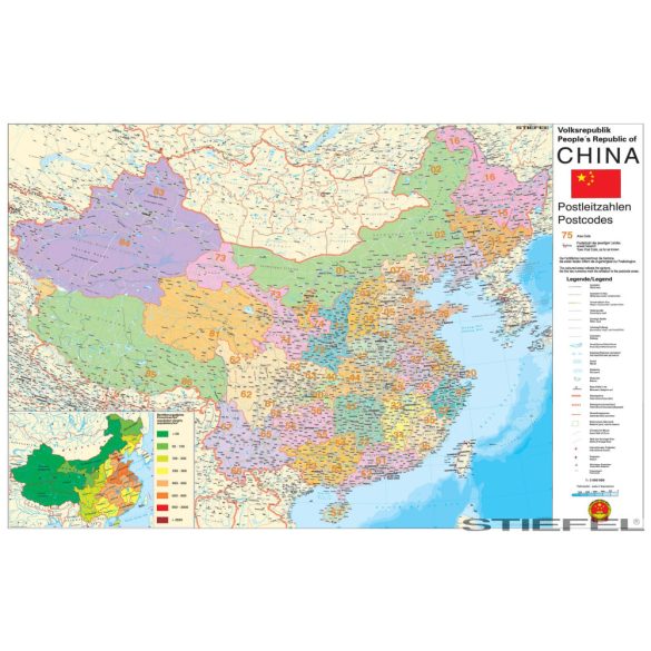 Kína irányítószámos falitérkép