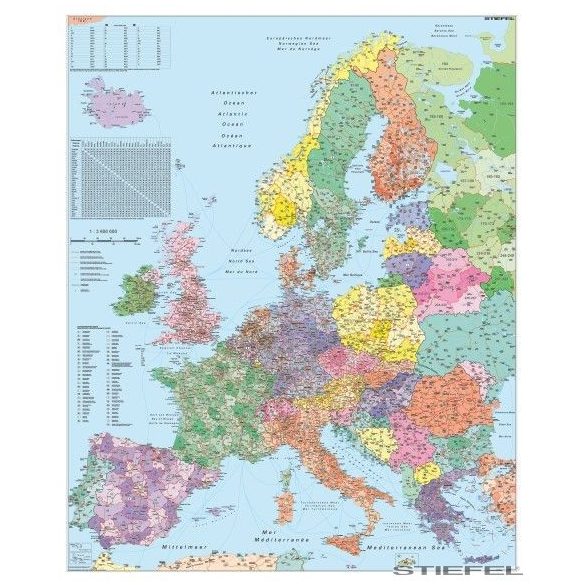 Európa irányítószámos falitérkép (nemzetközi)