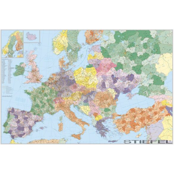 Európa+Törökország posta-irányítószámos falitérkép