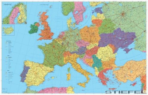 Európa autótérkép (nemzetközi), tűzhető, keretes falitérkép