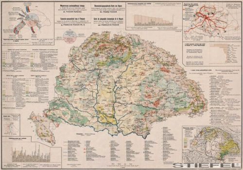 Magyarország gazdaságföldrajzi térképe fakeretben (1921)