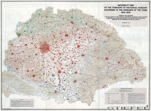 Nationality Map of The Historical Hungary térkép fakeretben