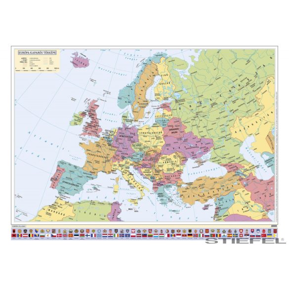 Európa kaparós térkép magyar nyelvű keretezett, arany színű