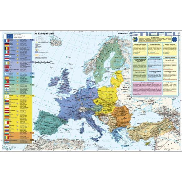 Az Európai Unió (a tagok és tagjelöltek zászlóival) falitérkép