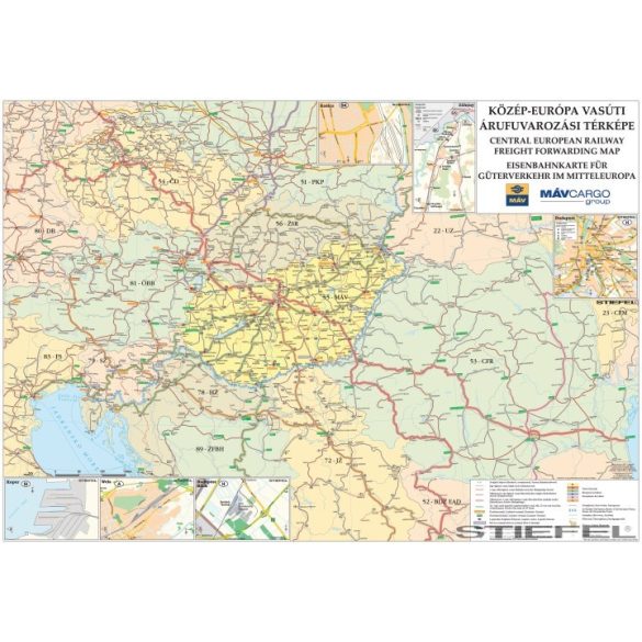 Közép-Európa vasúti térképe, falitérkép