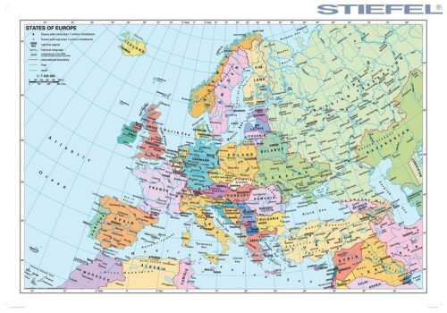 Európa országai angol nyelvű térképe, falitérkép