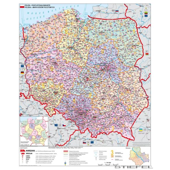 Lengyelország irányítószámos falitérkép