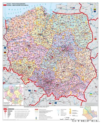 Lengyelország irányítószámos keretes falitérkép 140x100