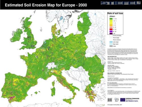 Európai Unió talajeróziós térképe angol nyelven, falitérkép