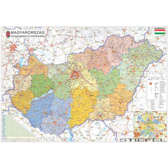 Magyarország közigazgatása fémléces térképe, falitérkép Magyarország közigazgatása fémléces térképe, falitérkép