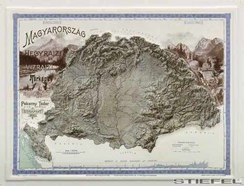 Magyarország hegyrajzi és vízrajzi térképe (Pokorny Tódor, 1899) 3D dombortérkép